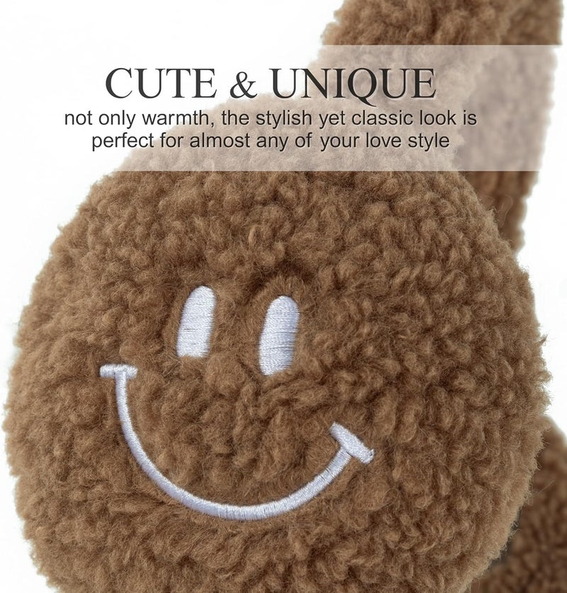 F Flammi Ear Muffs for Winter Women, Adjustable Head Band Fuzzy Faux Fur Earmuffs Foldable Ear Warmer Girl Soft Smiley Face - Image 3